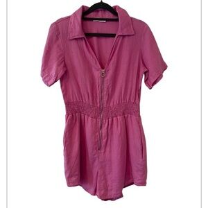 Ensemble Purple Linen Coastal Cottagecore Zipper Preppy Romper / Pockets M